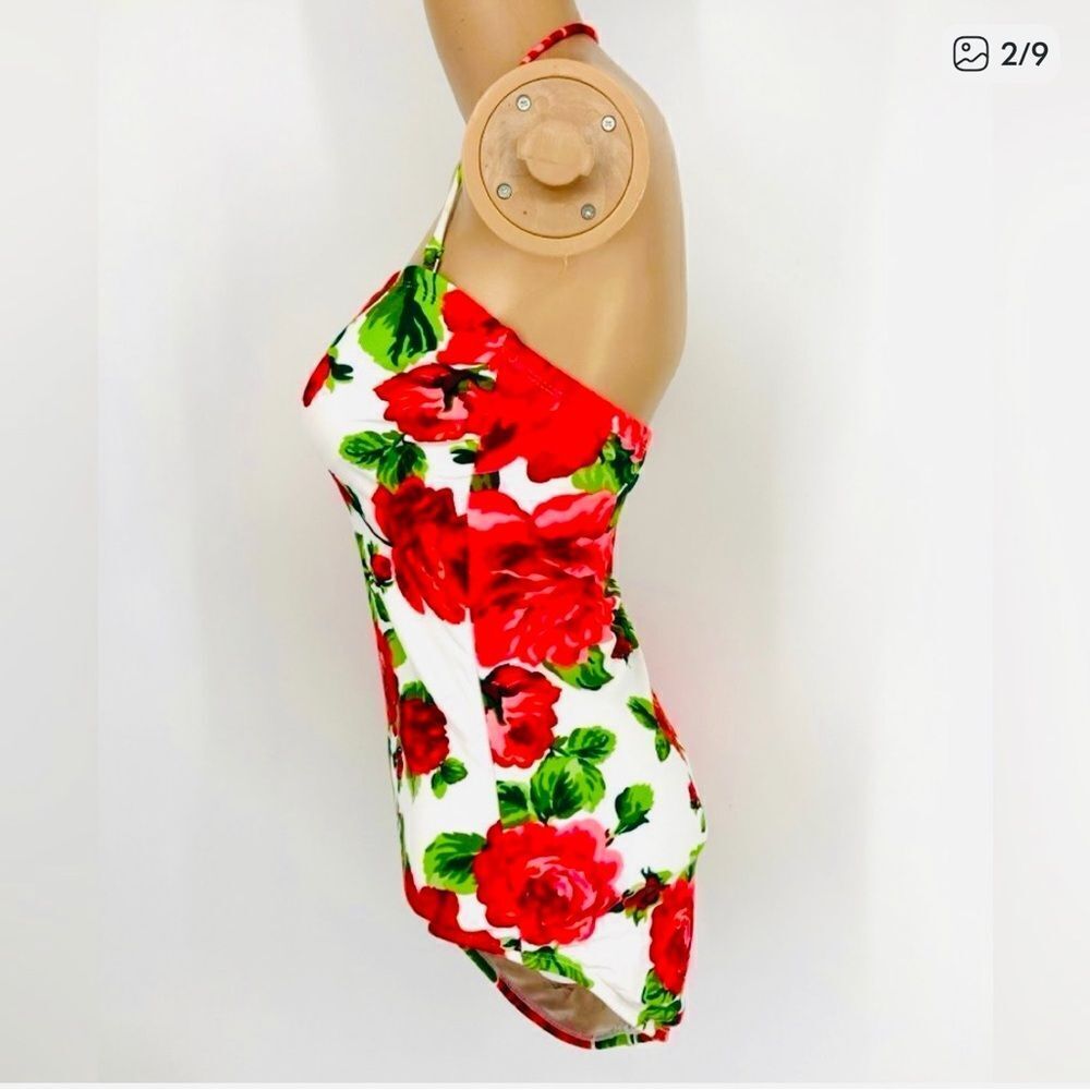 Isaac Mizrahi Red Rose One-Piece Swimsuit Size M - Picture 3 of 6
